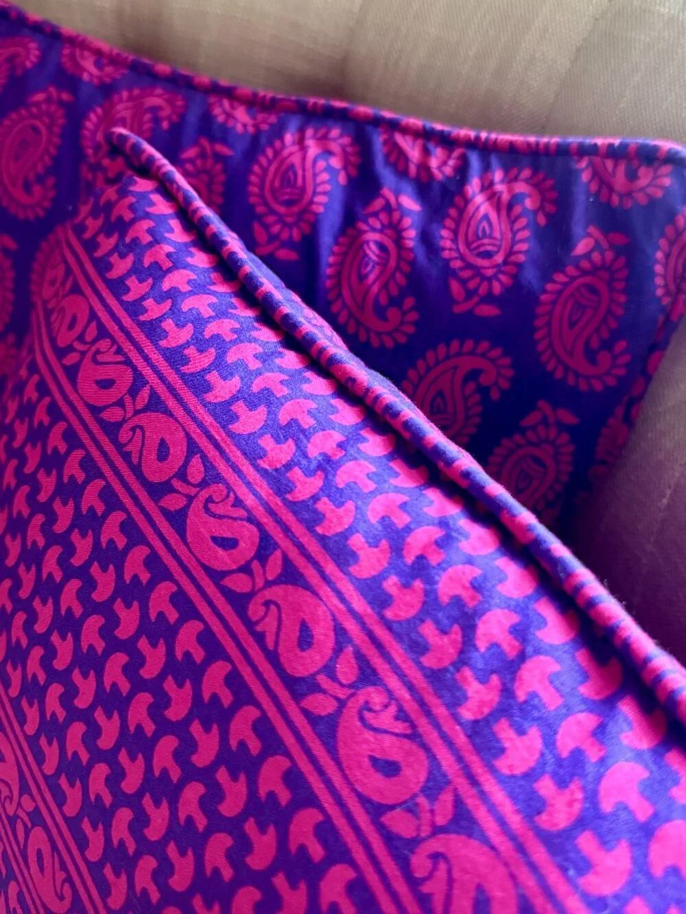 Vintage Indian Cotton Cushion Covers, Pink Purple Paisley Print (18x18)